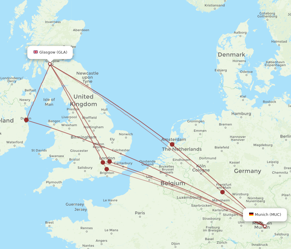 GLA to MUC flights and routes map
