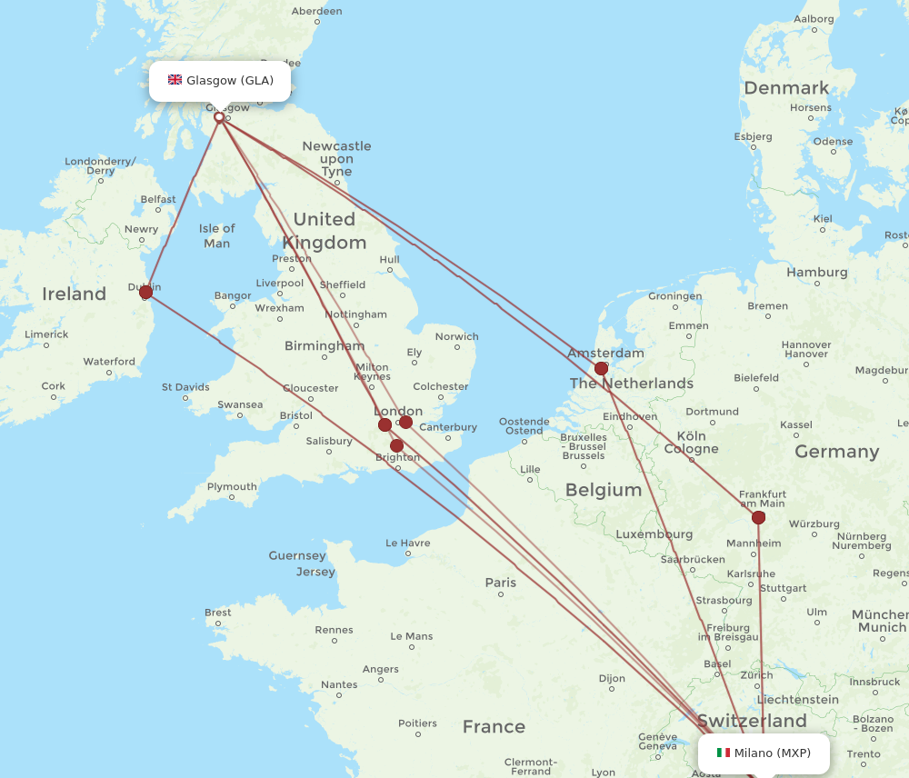 GLA to MXP flights and routes map