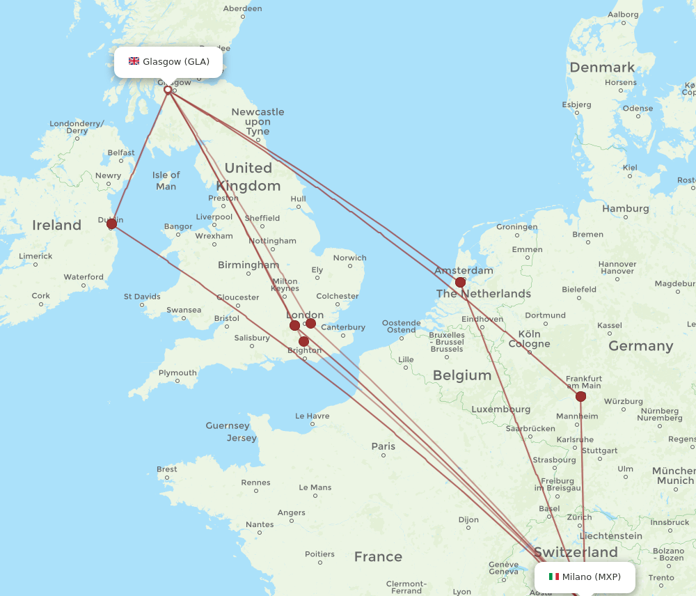 GLA-MXP flight routes
