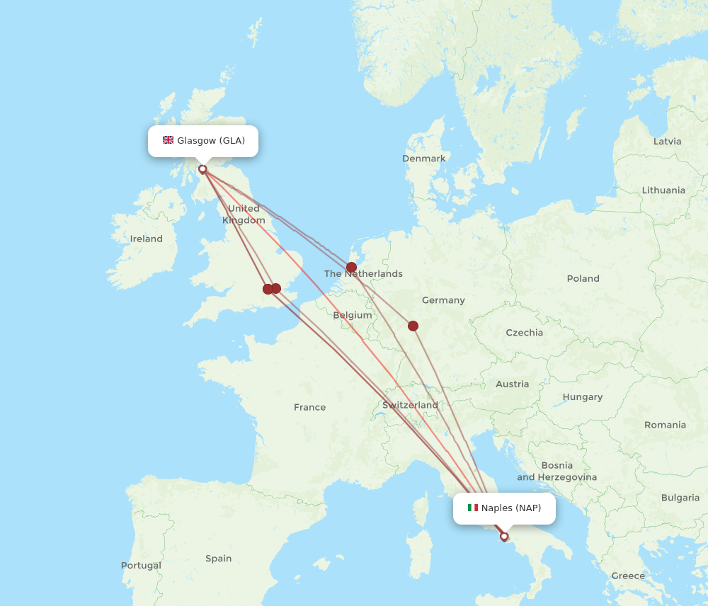 GLA to NAP flights and routes map
