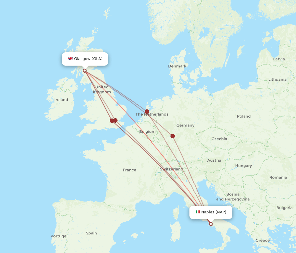 GLA to NAP flights and routes map