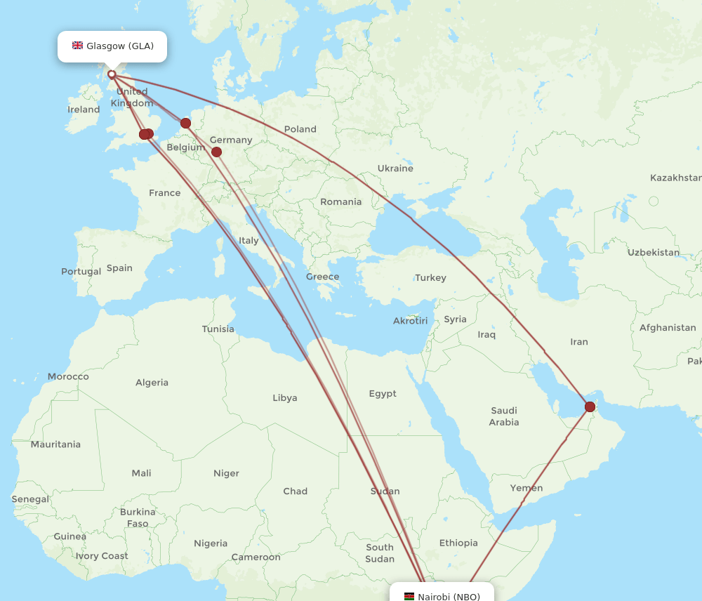 GLA-NBO flight routes