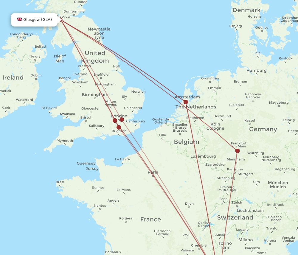 GLA to NCE flights and routes map