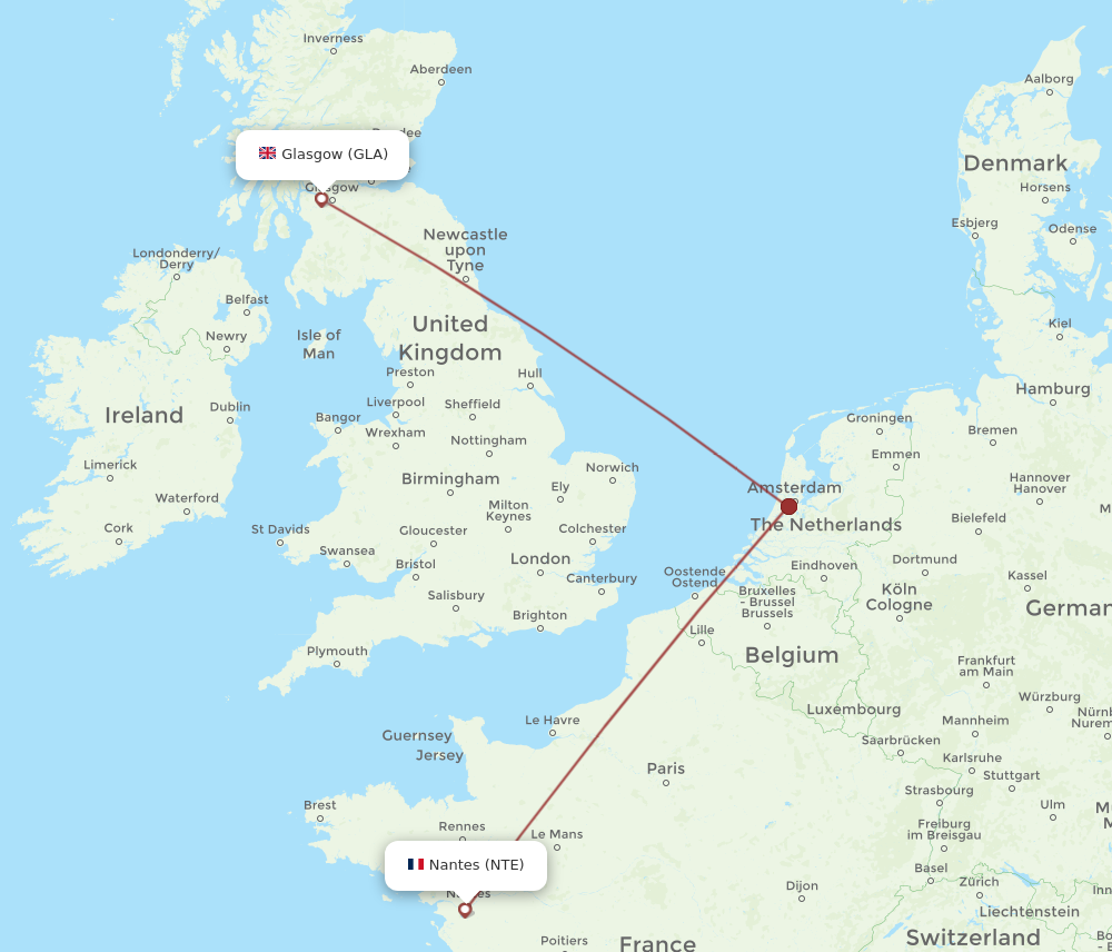 GLA to NTE flights and routes map