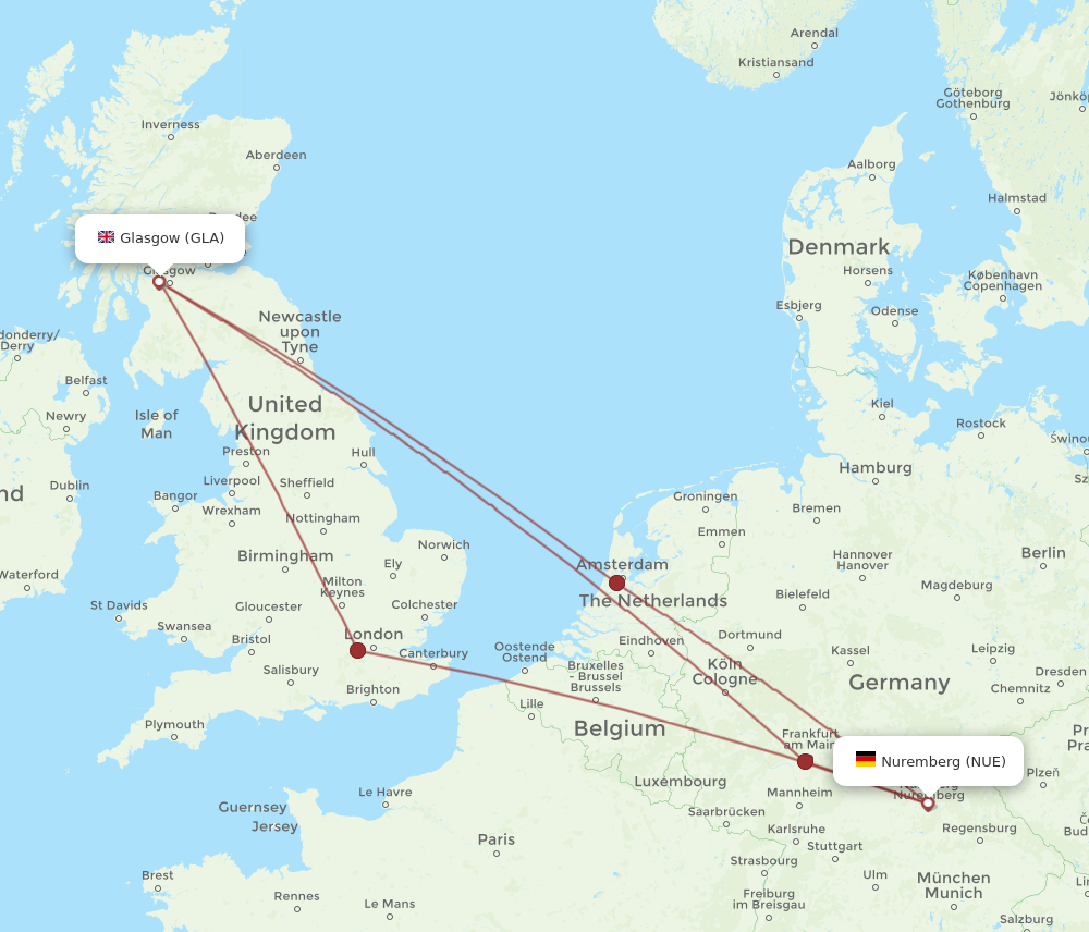 GLA to NUE flights and routes map