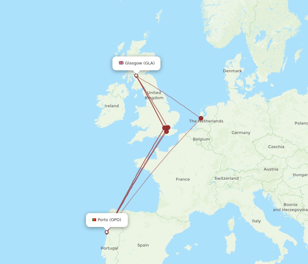 GLA to OPO flights and routes map