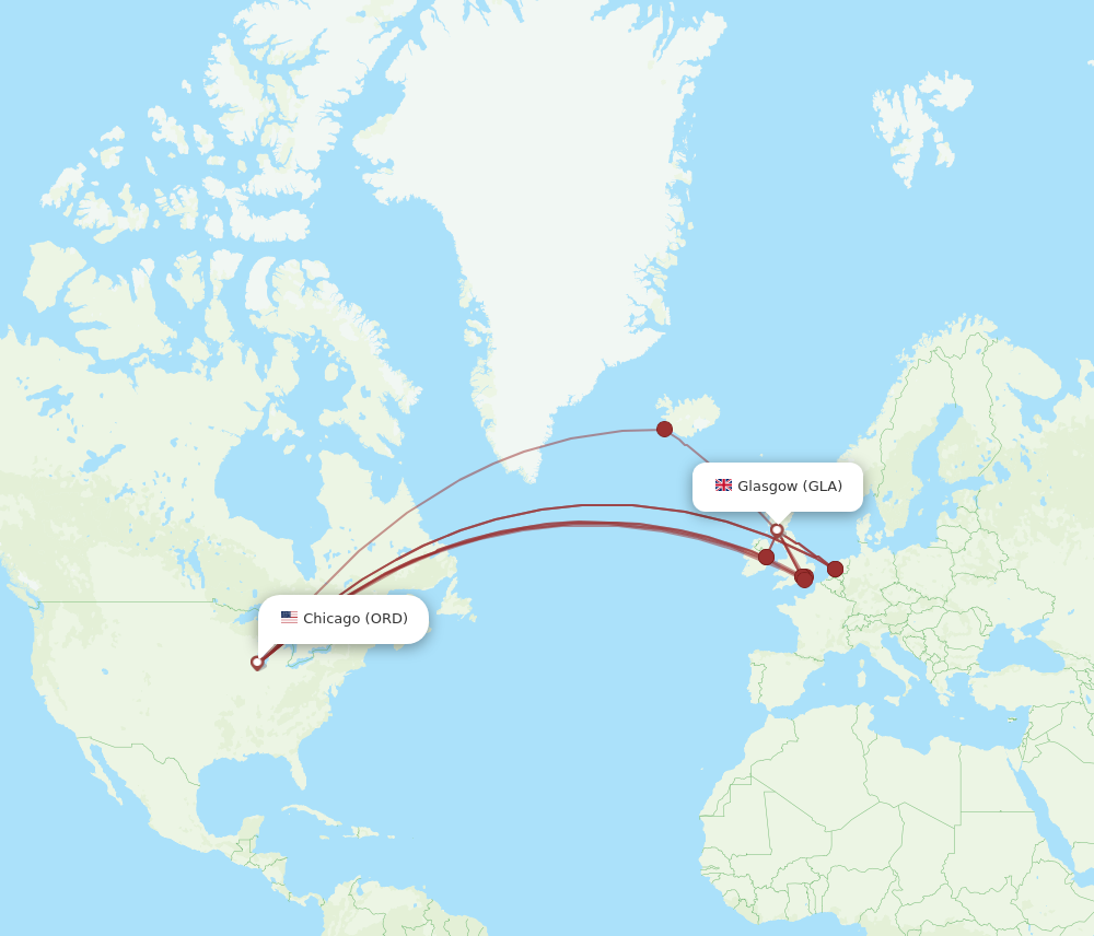 GLA to ORD flights and routes map
