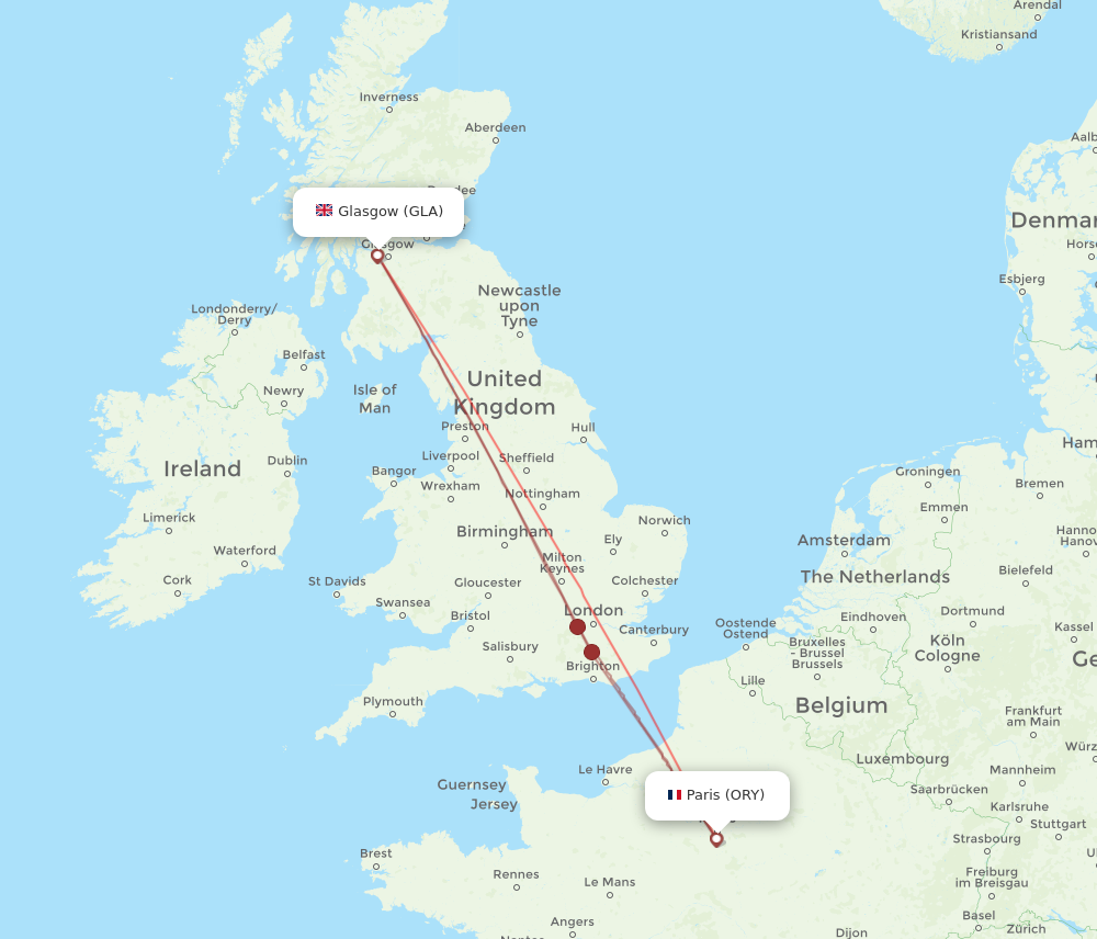 GLA to ORY flights and routes map