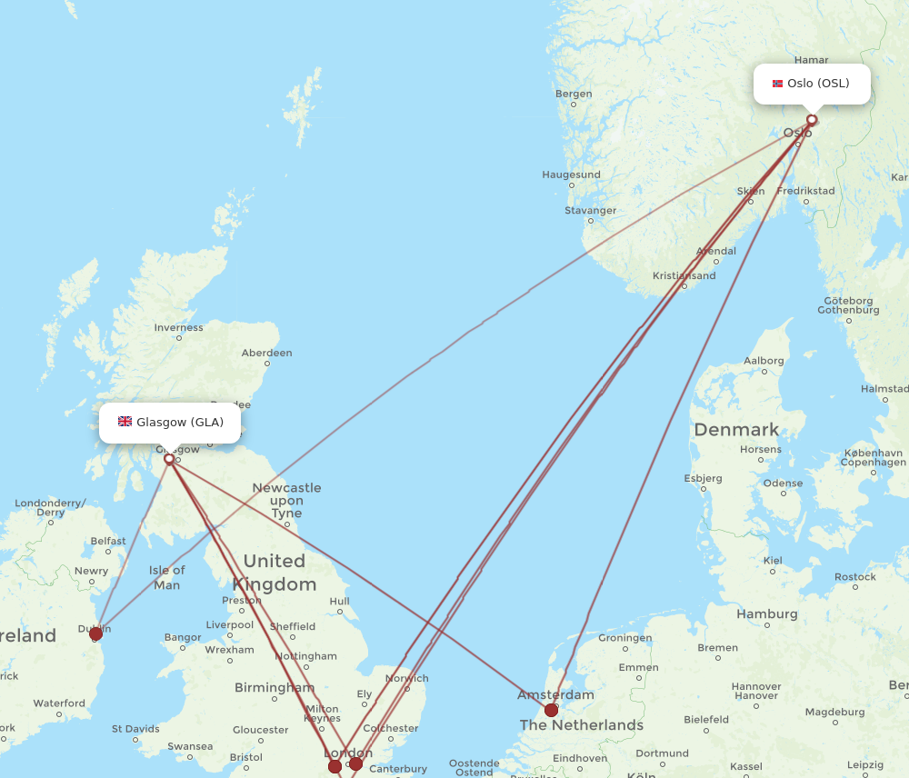 GLA to OSL flights and routes map