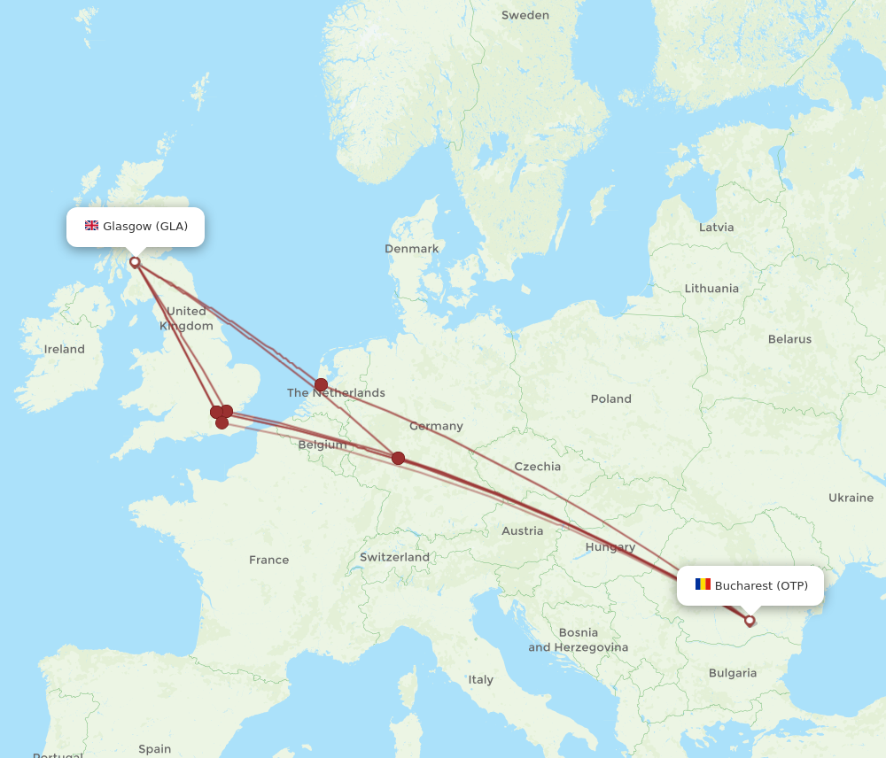 GLA to OTP flights and routes map