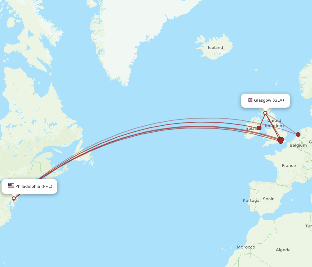 GLA-PHL flight routes