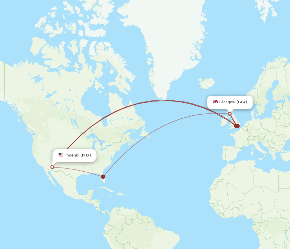 GLA to PHX flights and routes map