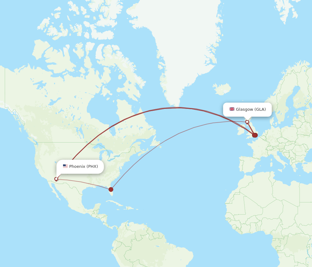 GLA-PHX flight routes