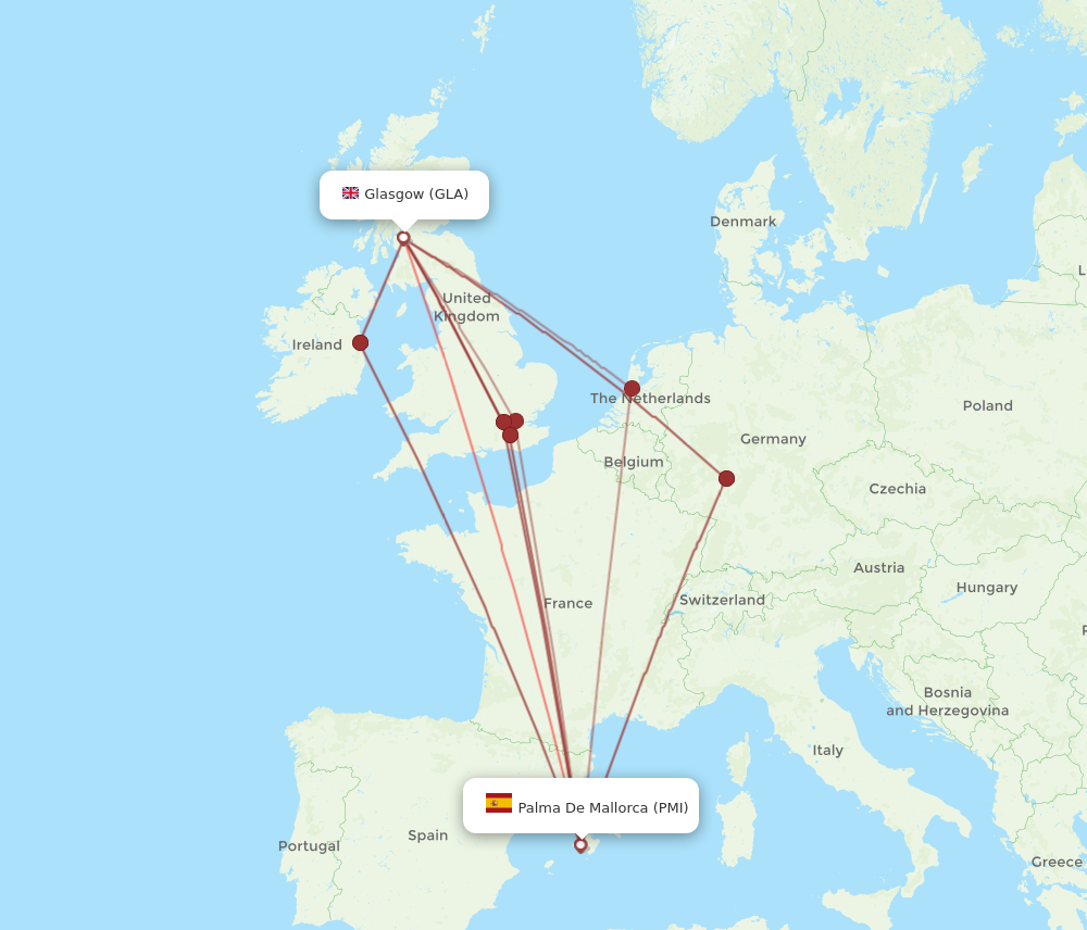 GLA to PMI flights and routes map
