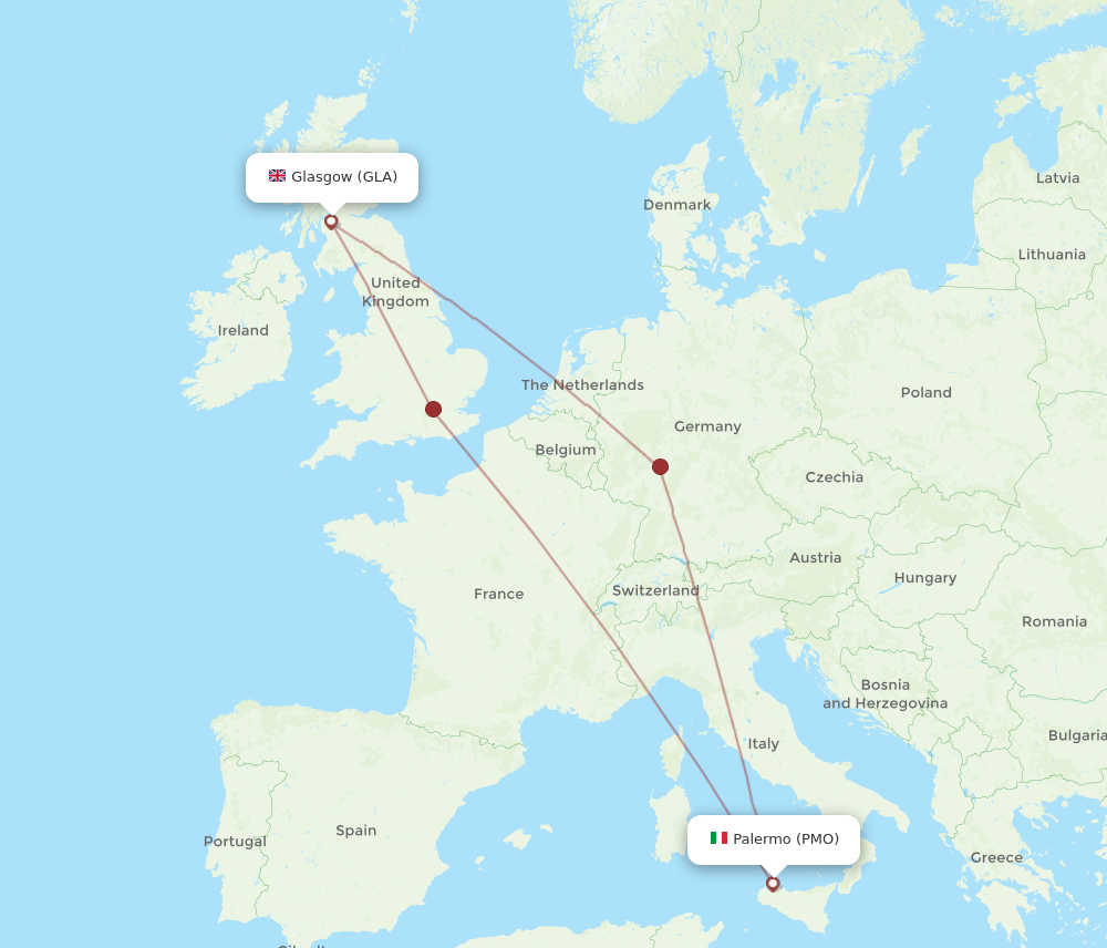 GLA to PMO flights and routes map