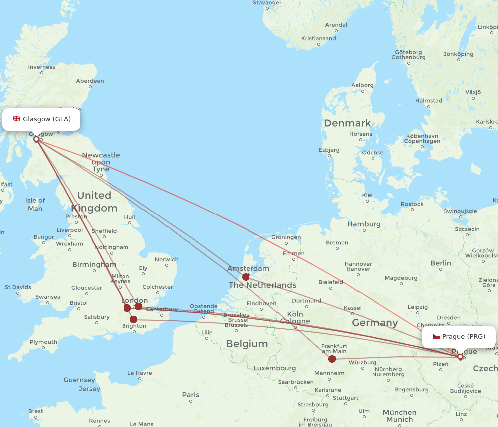 GLA-PRG flight routes