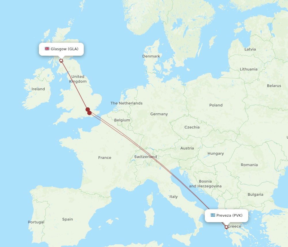 GLA-PVK flight routes