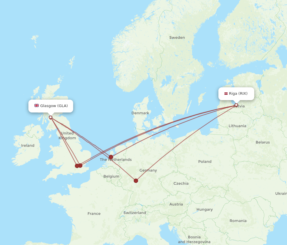 GLA to RIX flights and routes map