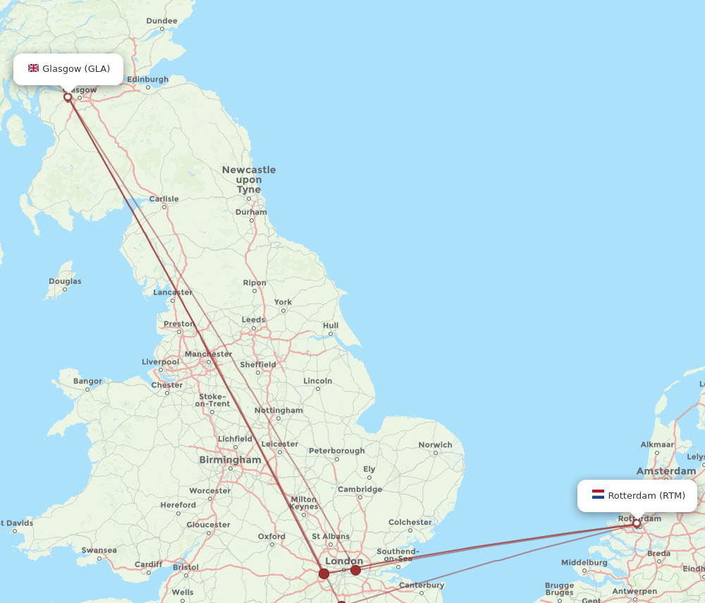 GLA to RTM flights and routes map