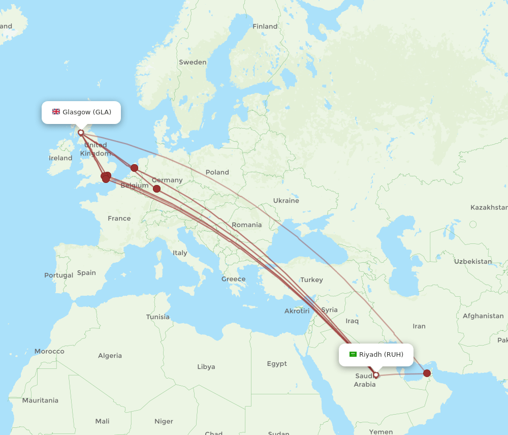 GLA-RUH flight routes