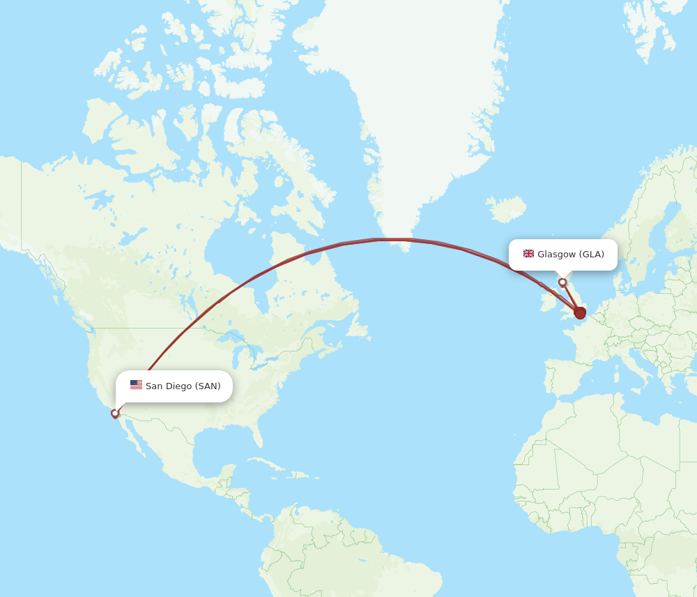 GLA to SAN flights and routes map