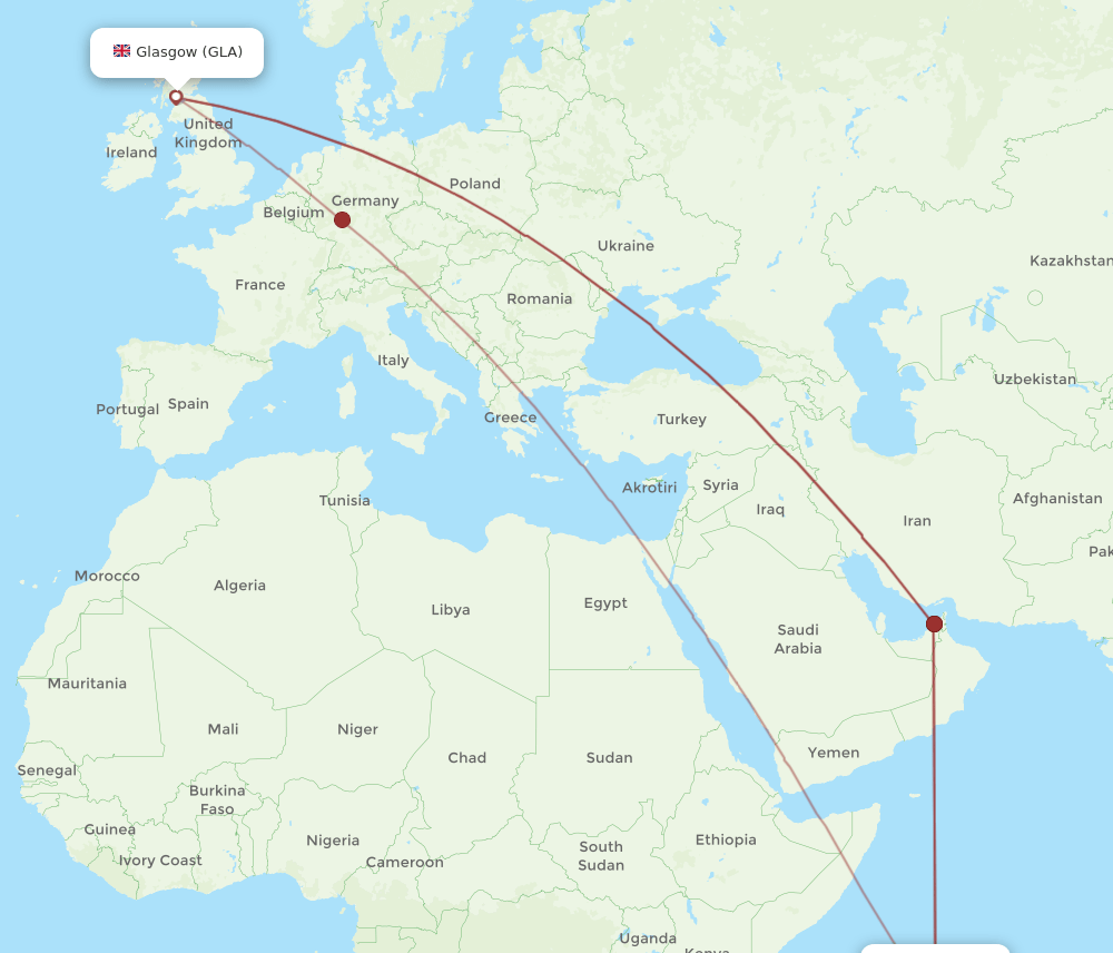 GLA to SEZ flights and routes map