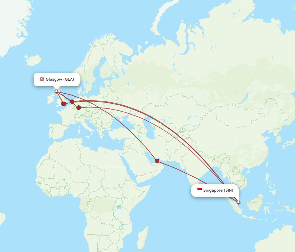 GLA to SIN flights and routes map