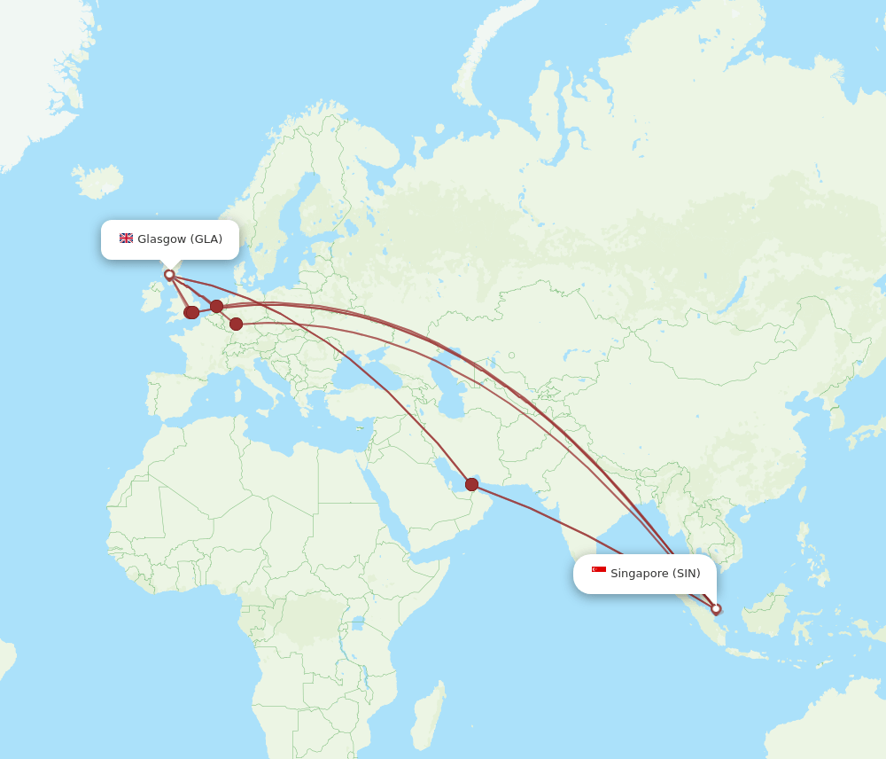 GLA-SIN flight routes