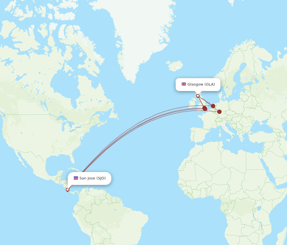 GLA-SJO flight routes