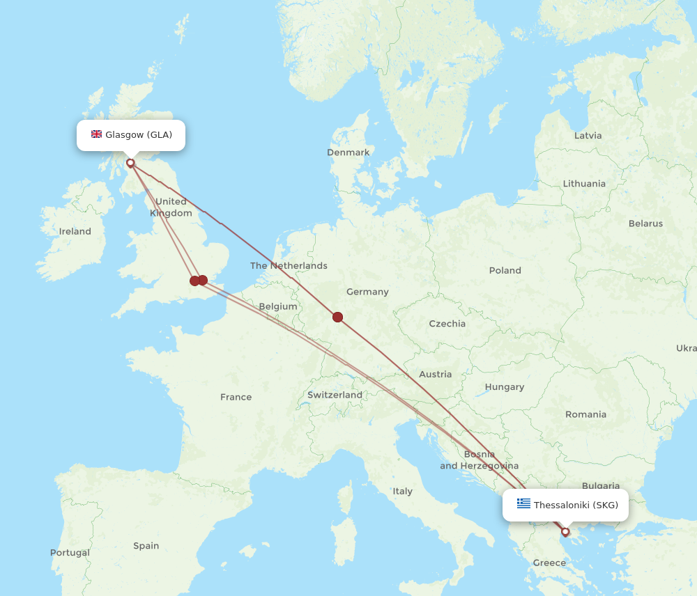 GLA to SKG flights and routes map