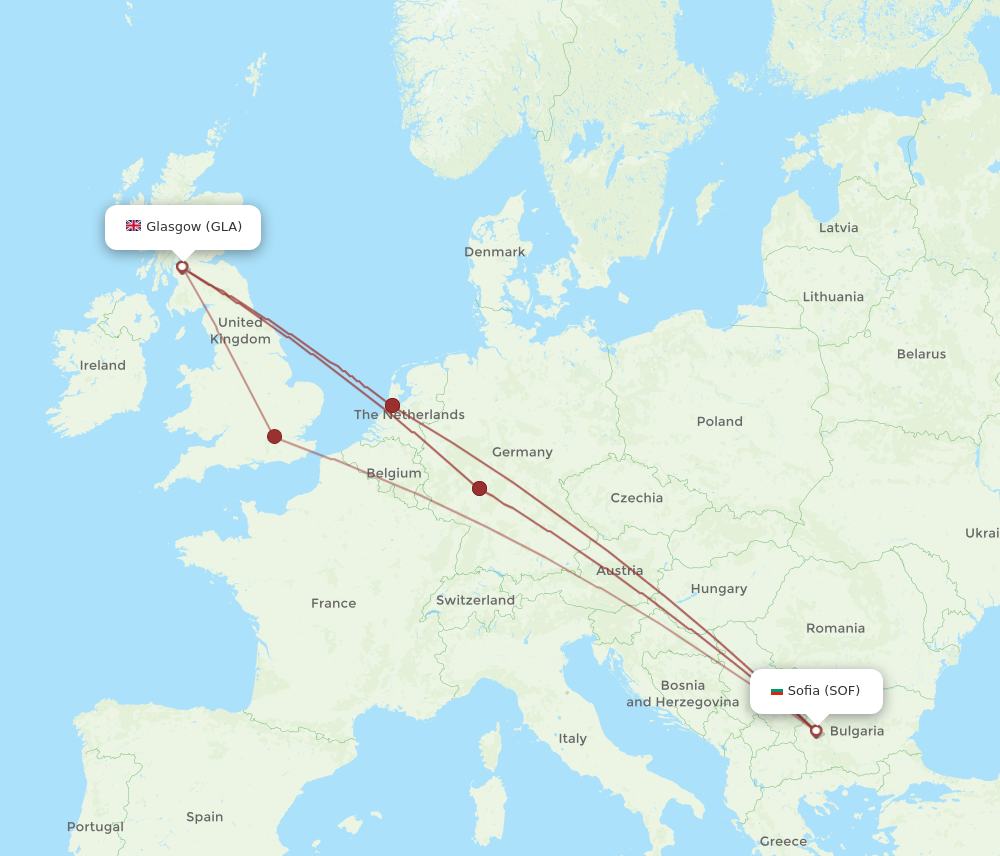 GLA to SOF flights and routes map