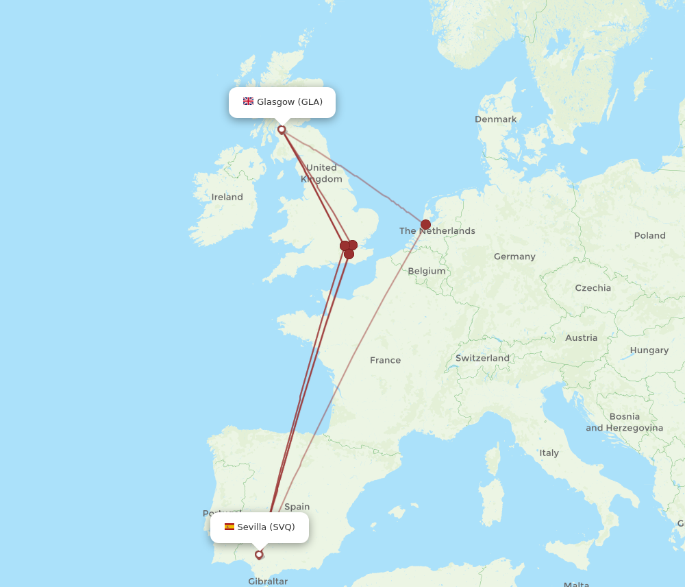 GLA to SVQ flights and routes map