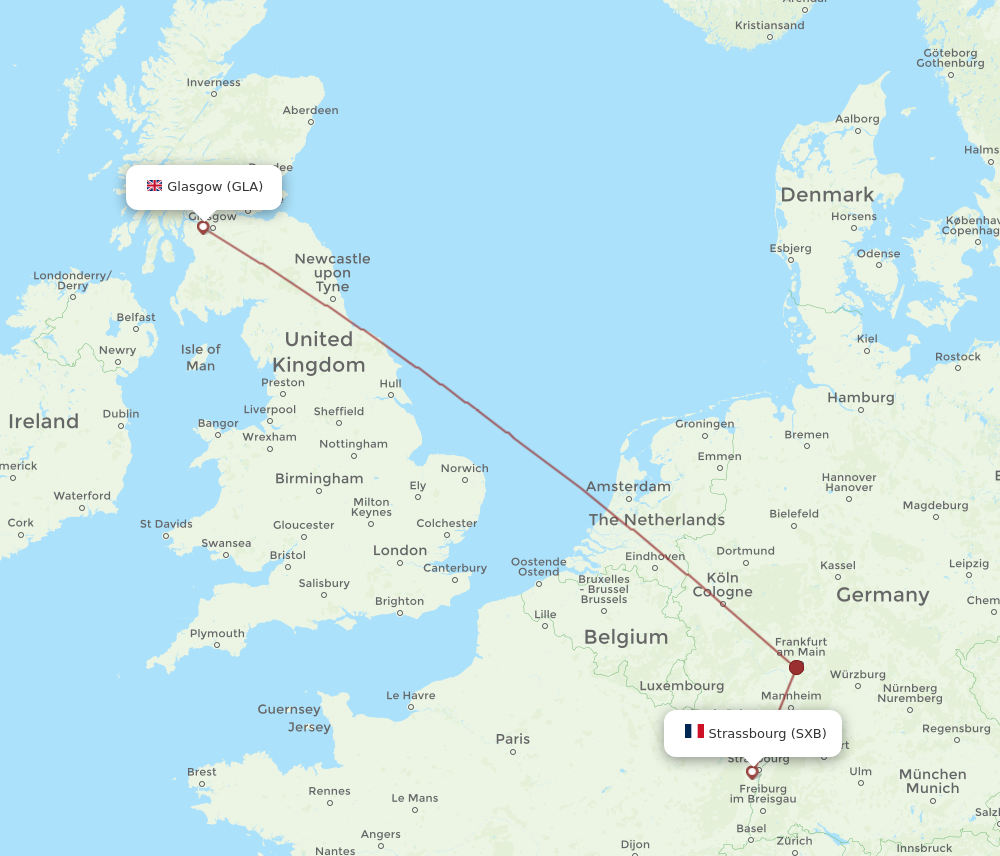 GLA to SXB flights and routes map