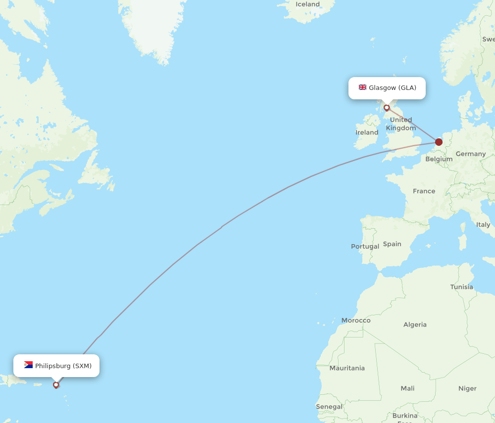 GLA-SXM flight routes
