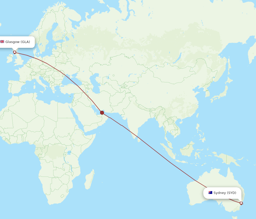 GLA to SYD flights and routes map
