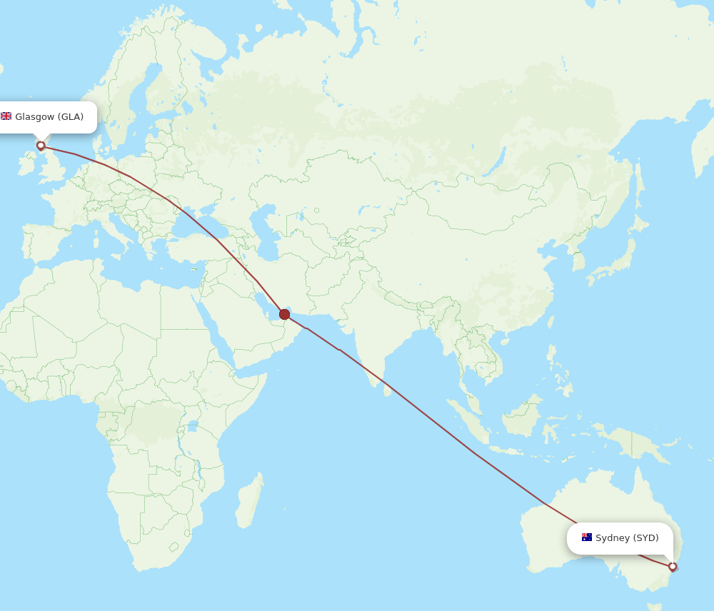 GLA-SYD flight routes