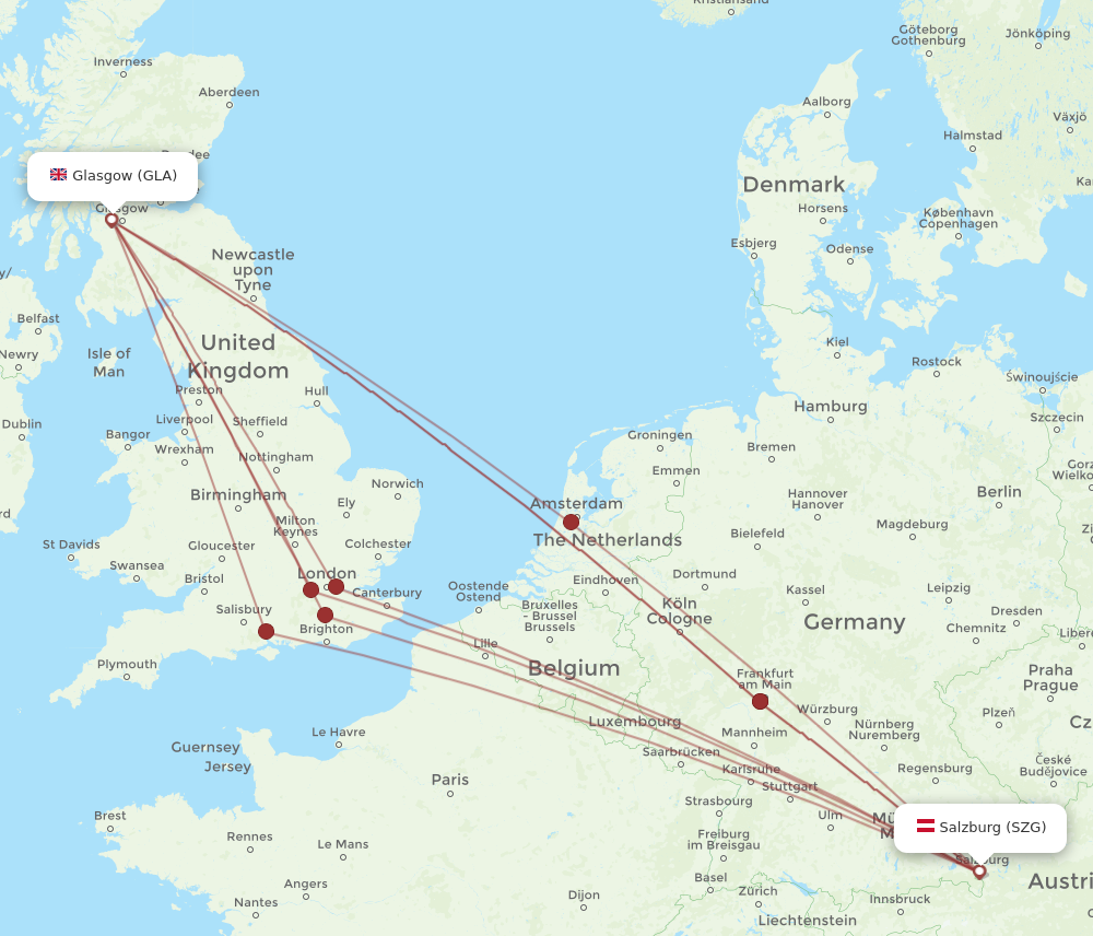GLA to SZG flights and routes map