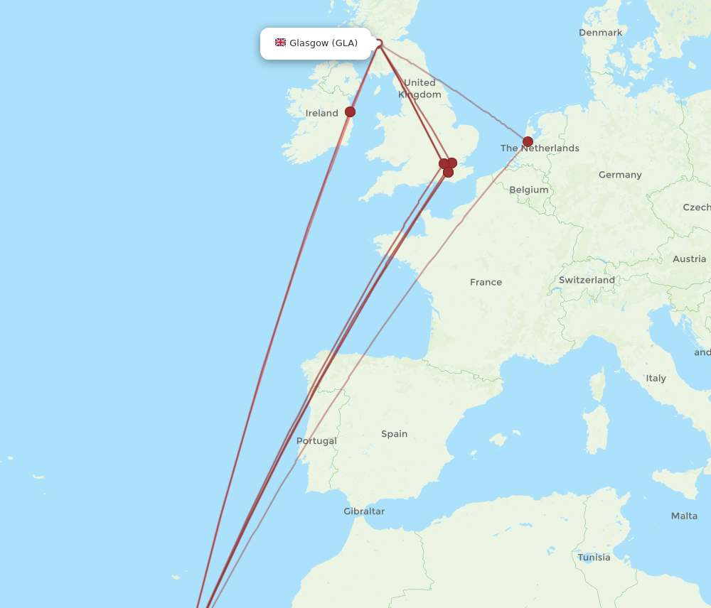 GLA to TFS flights and routes map