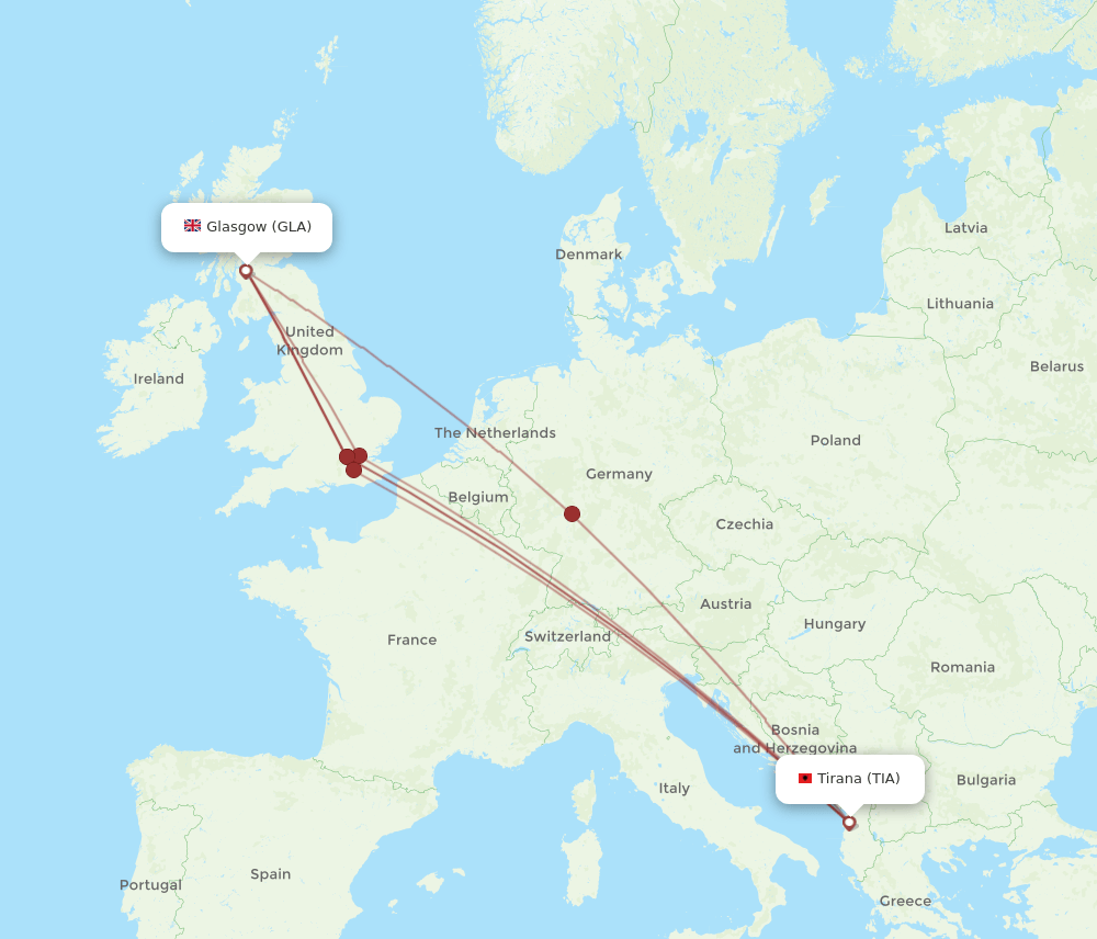 GLA-TIA flight routes