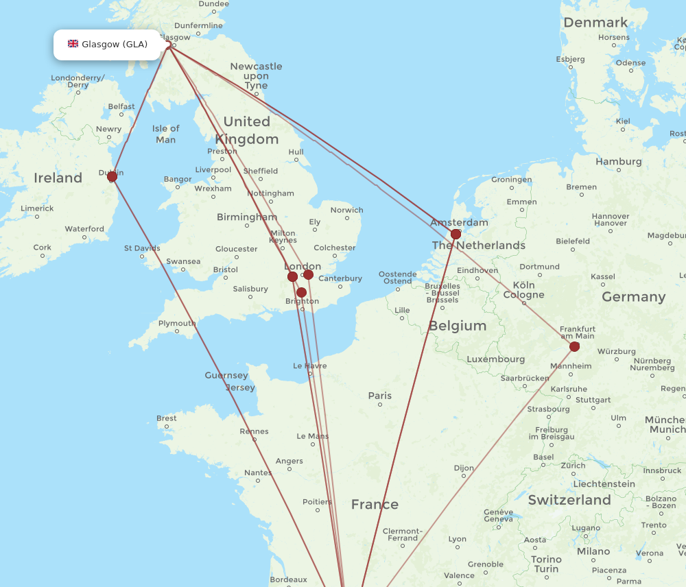 GLA to TLS flights and routes map