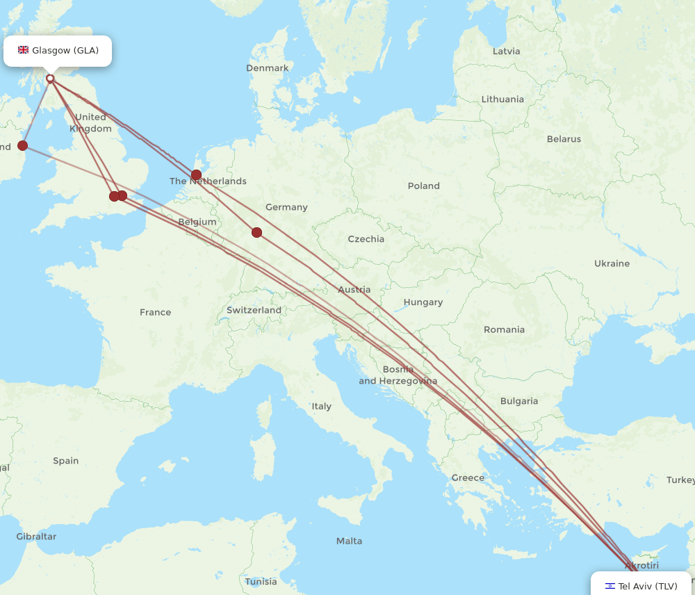 GLA-TLV flight routes