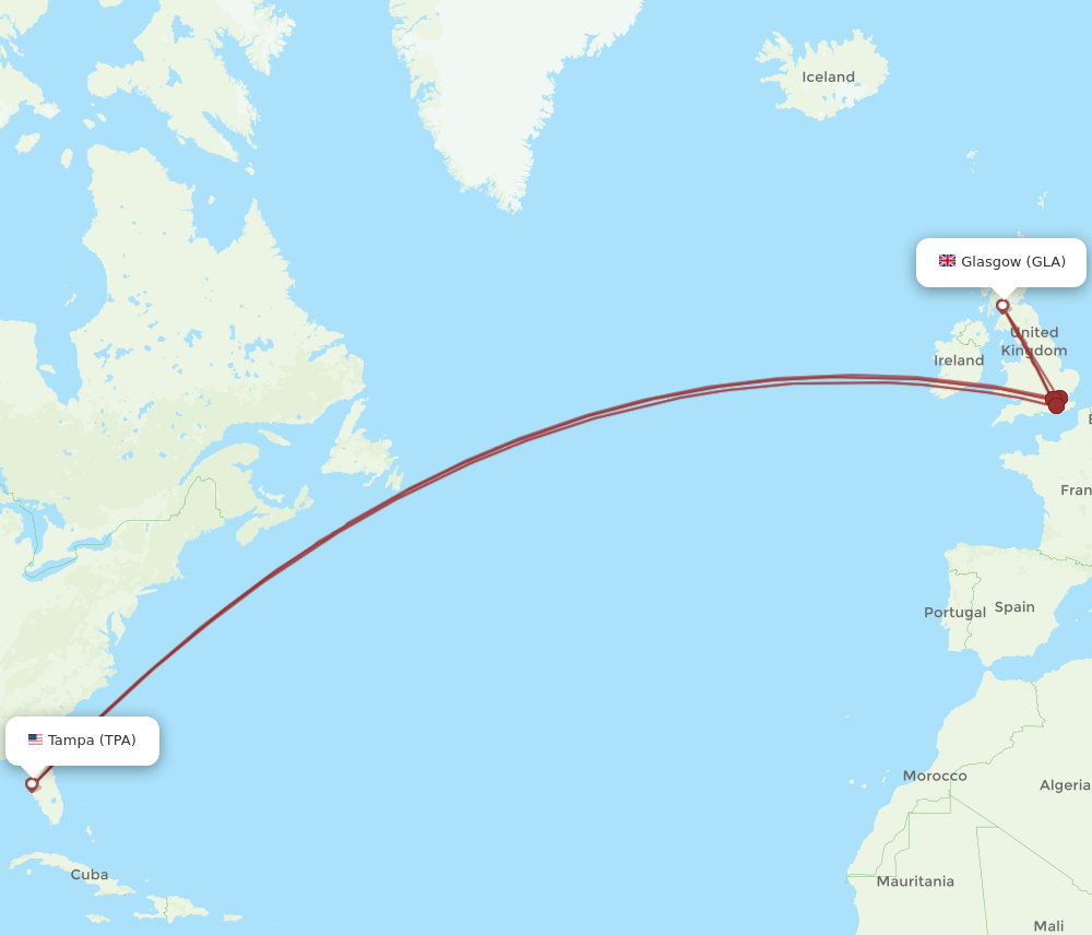 GLA to TPA flights and routes map