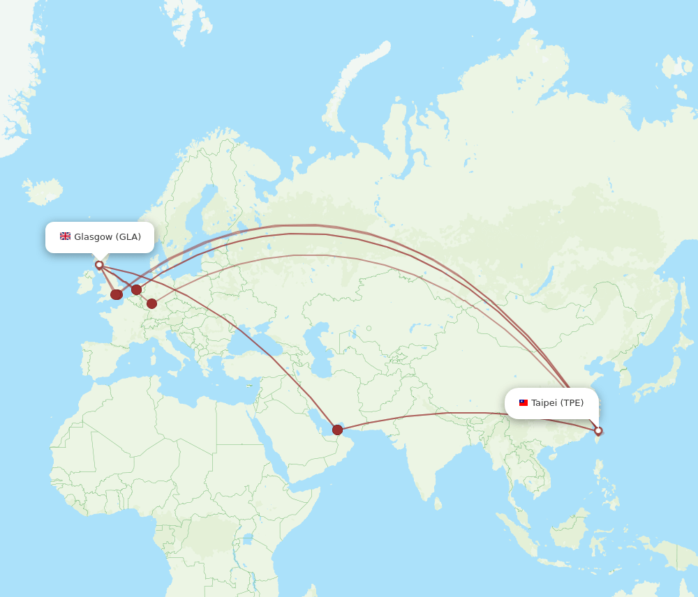 GLA-TPE flight routes