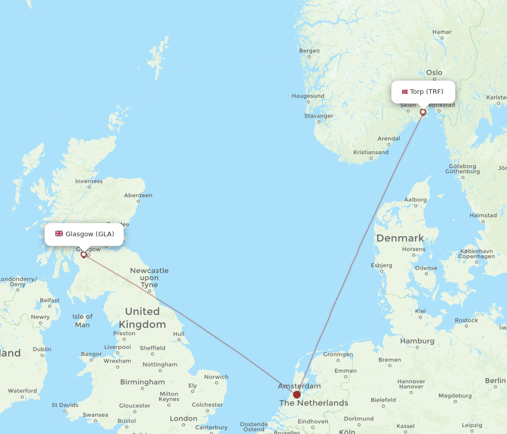 Glasgow - Sandefjord route map and flight paths