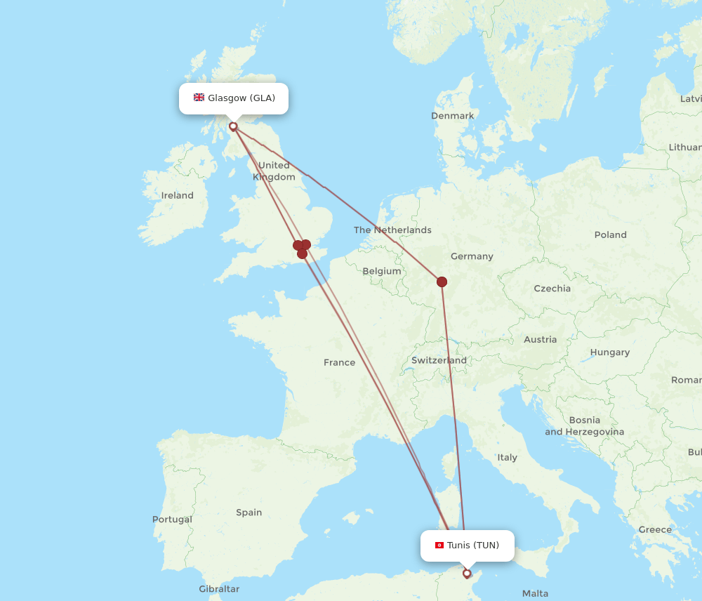 GLA-TUN flight routes
