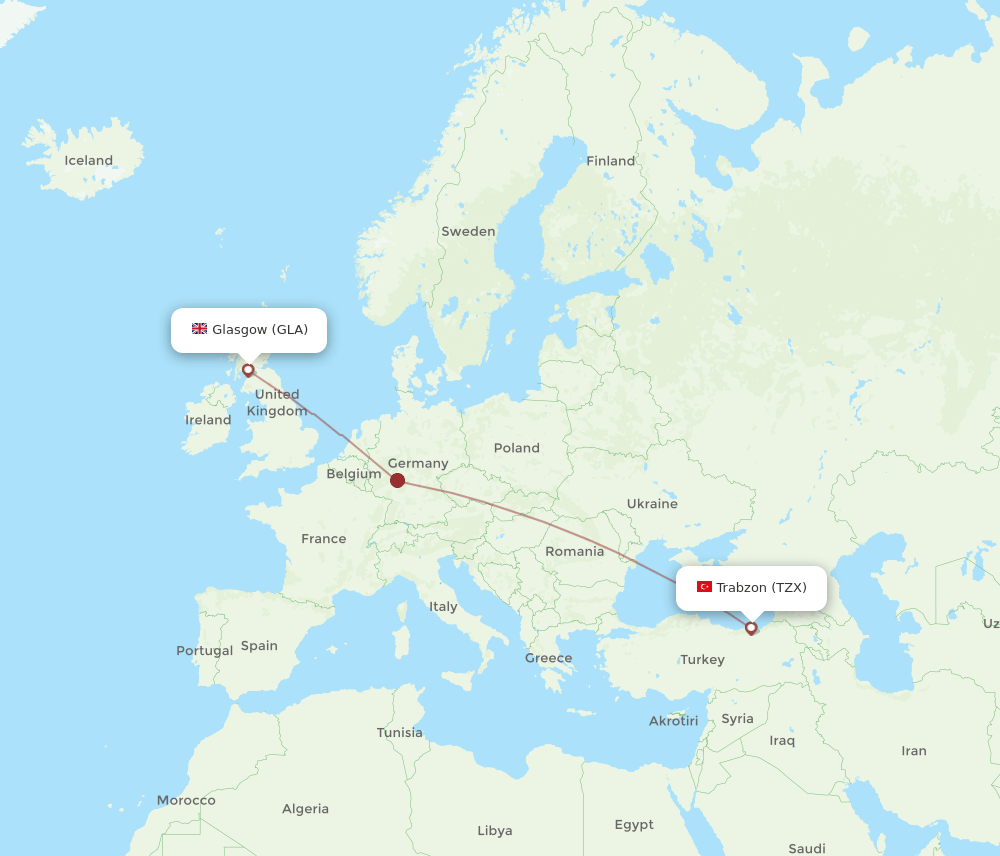 GLA to TZX flights and routes map