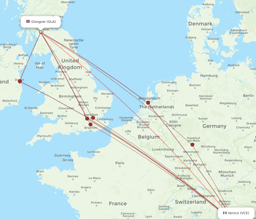 GLA to VCE flights and routes map