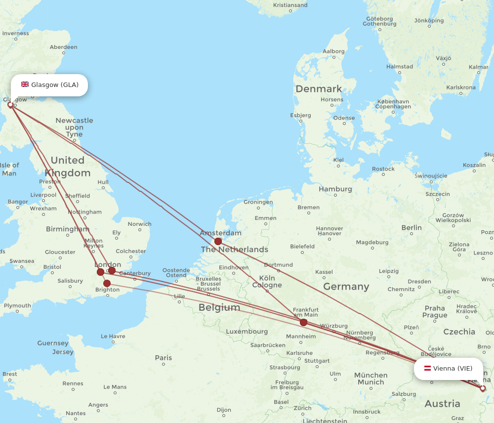 GLA to VIE flights and routes map