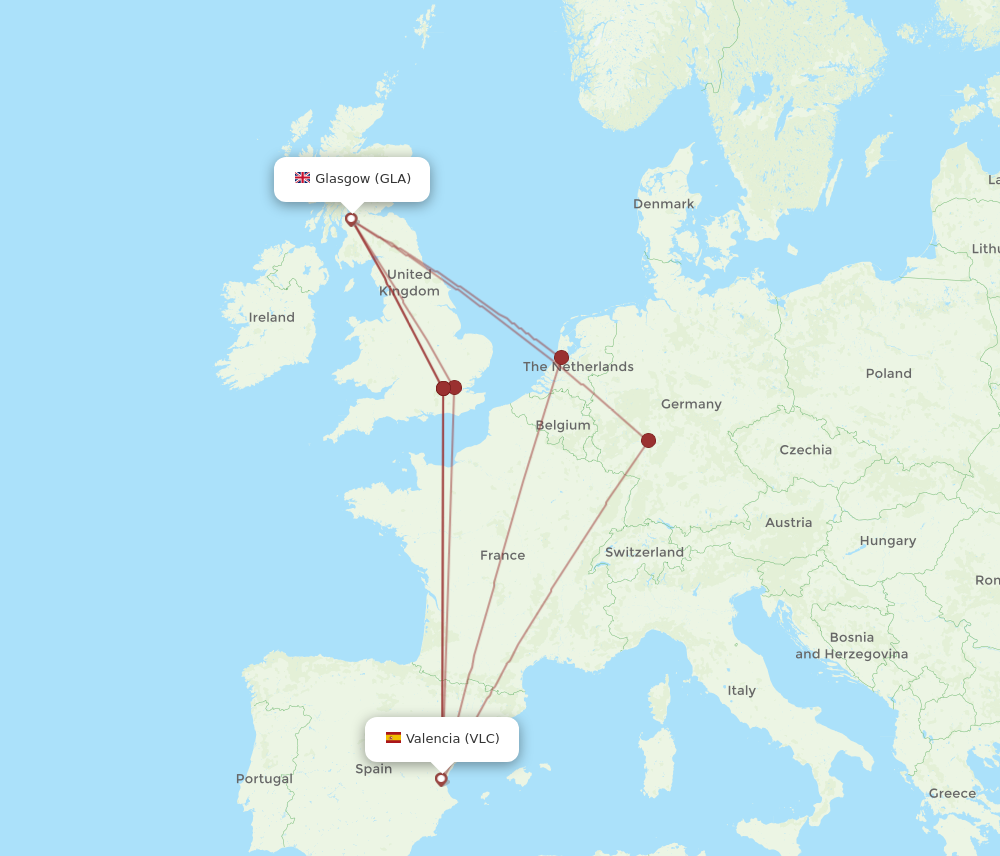 GLA to VLC flights and routes map