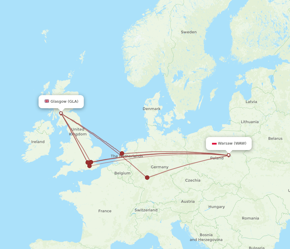 GLA-WAW flight routes